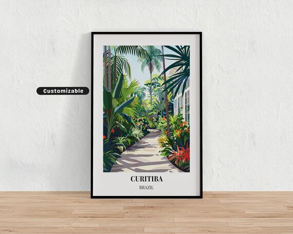 Curitiba Brazil Tropical Garden Path Botanical Green Vintage Travel Poster