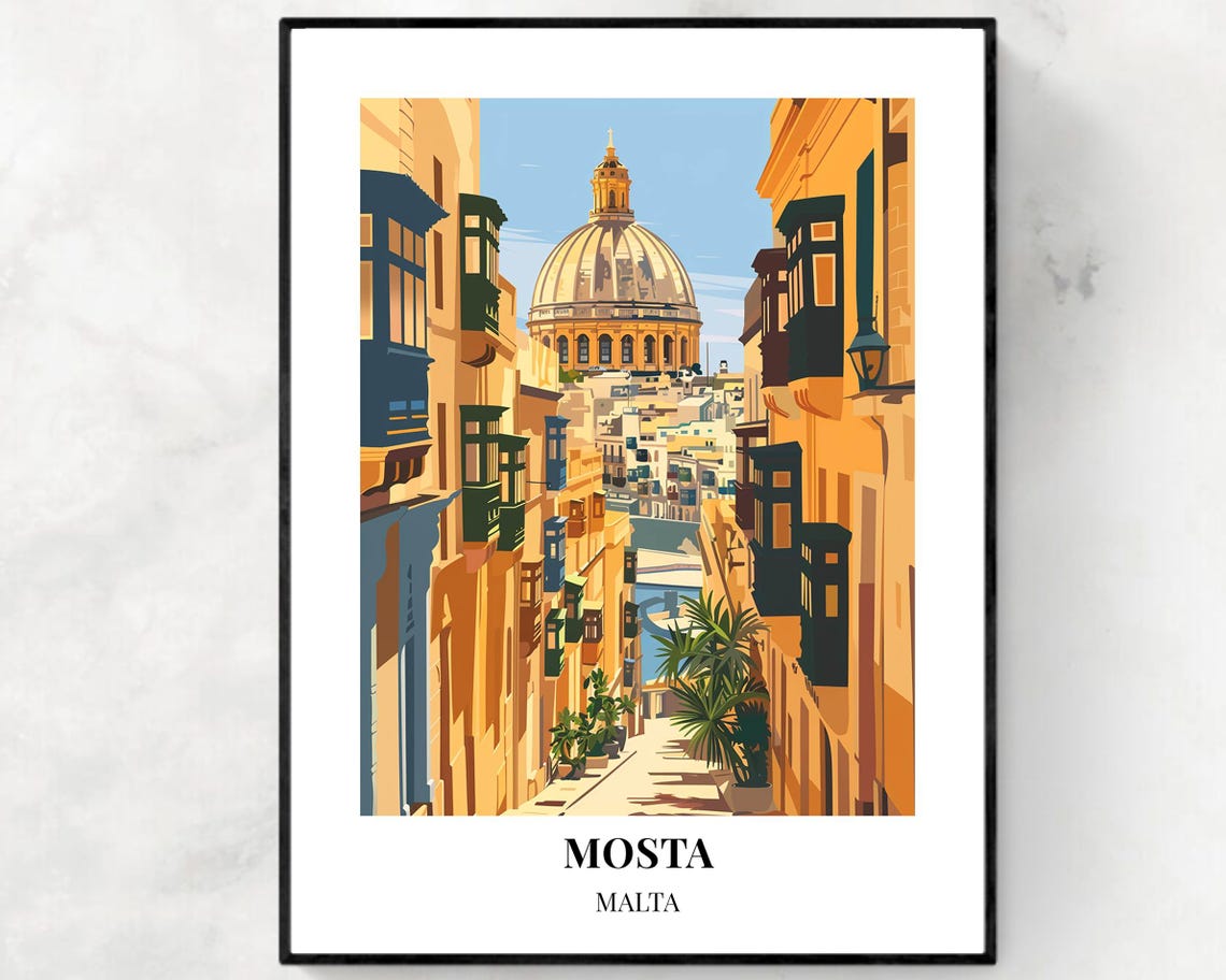 Mosta Malta Dome View Down Narrow Balcony Street Old Town Poster