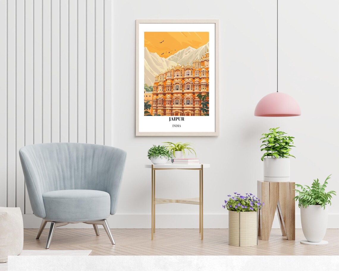 Jaipur India Hawa Mahal Golden Sunset Mountains Scenic Travel Poster - Image 2