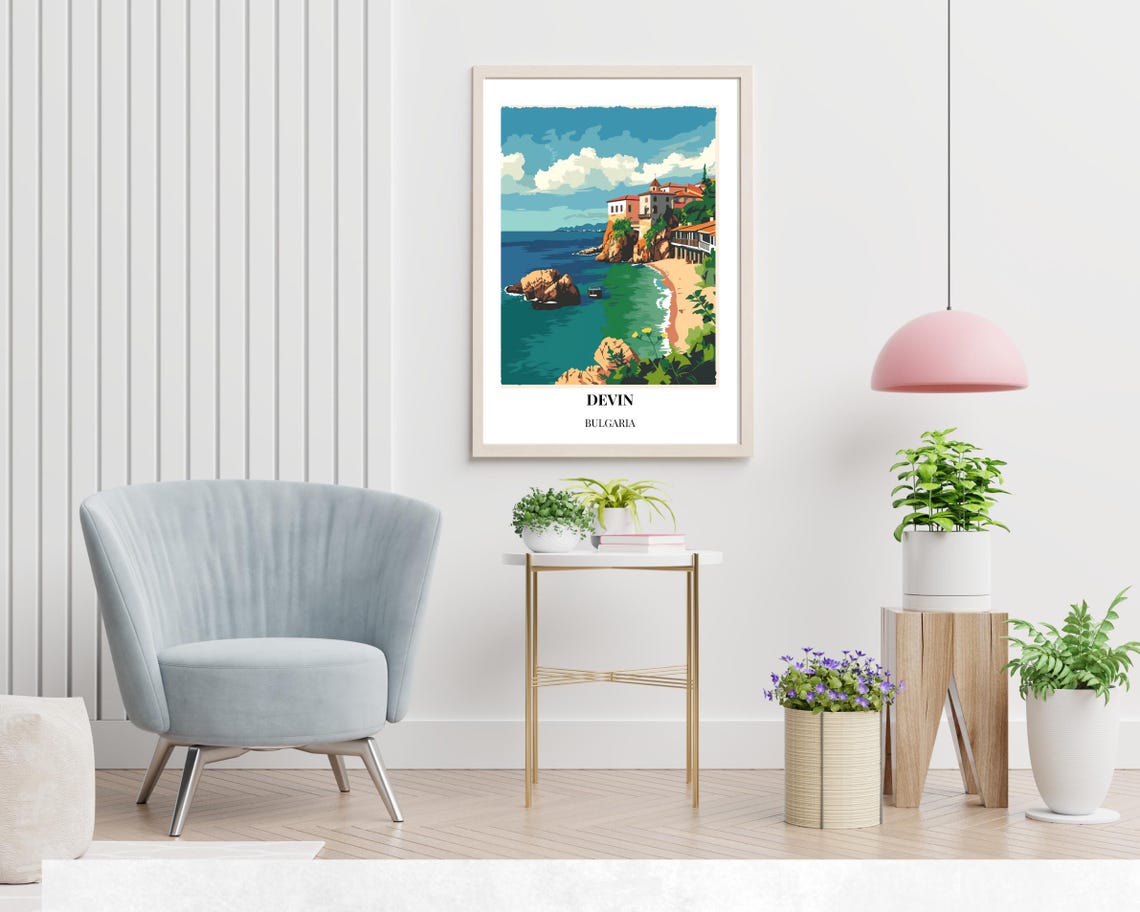 Devin Bulgaria Rocky Cliffs Beach Houses Coast Seaside Travel Poster - Image 2