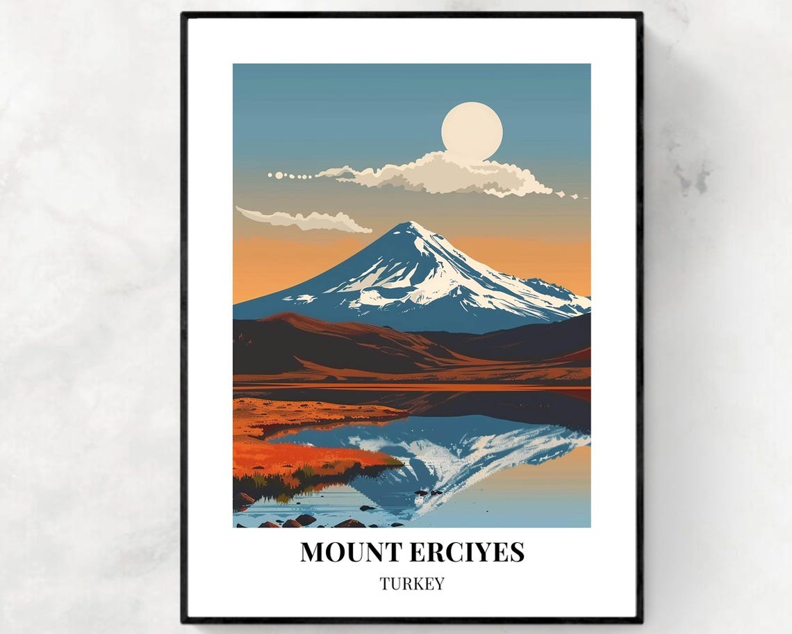 Mount Erciyes Turkey Sunset Peak Mirrored in Calm Water Poster