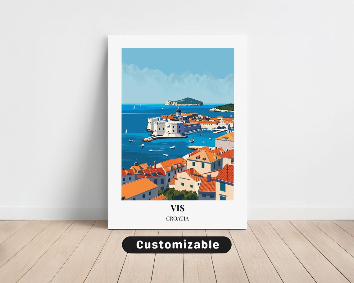 Vis Croatia Travel Island Harbor Orange Roofs Adriatic Sea Art Print