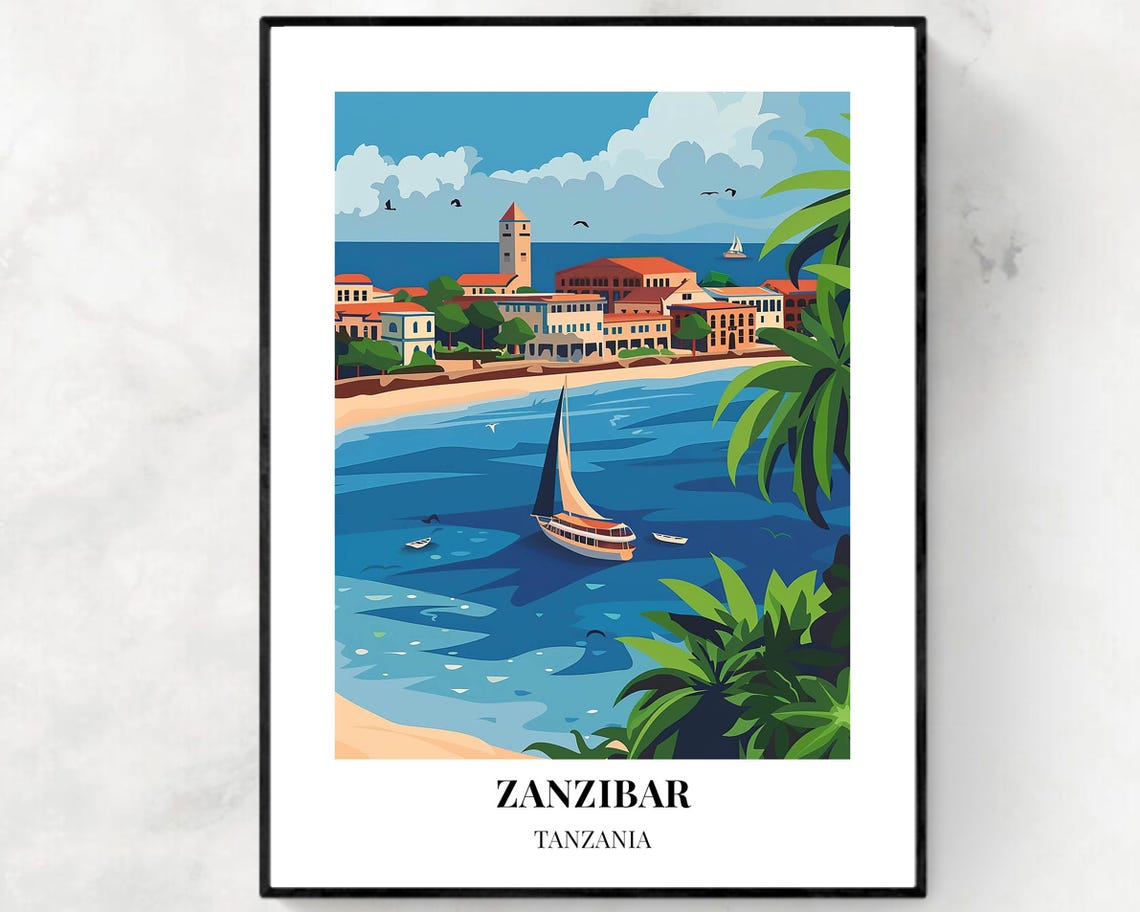 Zanzibar Tanzania Tropical Sailboat Bay Harbor Sunset Poster