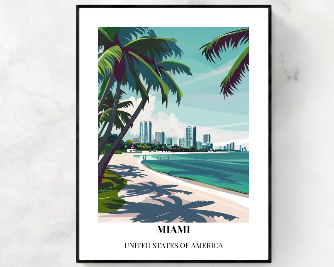 Miami Florida Tropical Beach and Skyline City Scene Wall Art