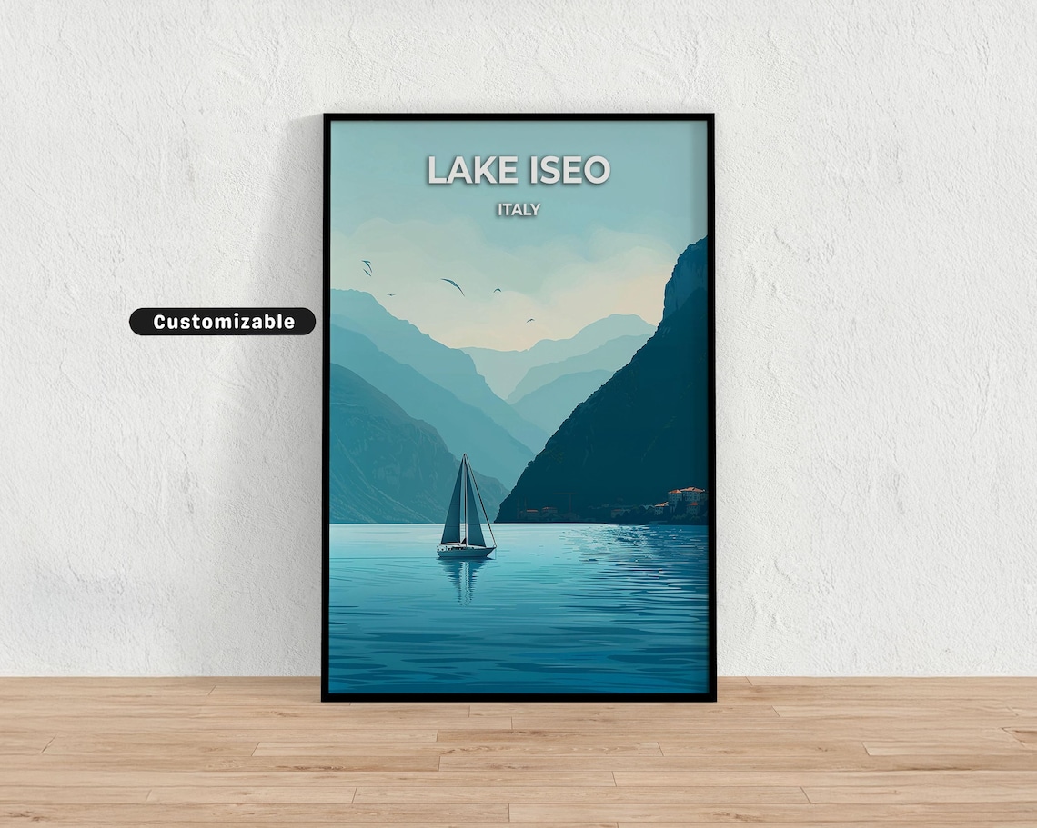 Lake Iseo Italy Alpine Sailboat Mountain Lake Scene Travel Poster