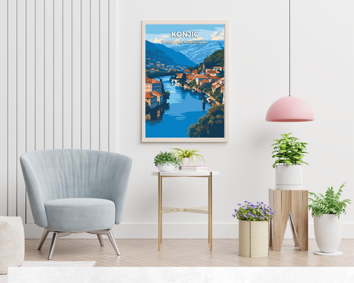 Konjic Bosnia and Herzegovina Blue Neretva River Travel Poster - Image 2
