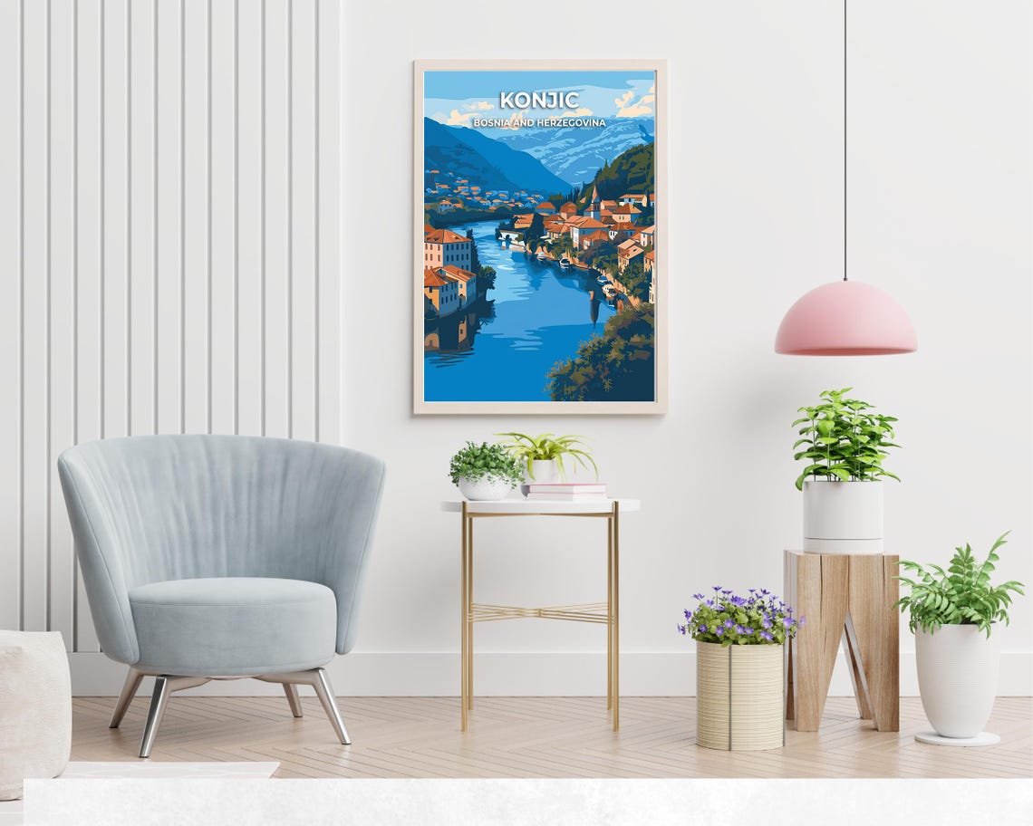 Konjic Travel Print Wall Art Konjic Bosnia And Herzegovina City Print Konjic Bridge Travel Gift Konjic Bridge Poster Wall Art - Image 2