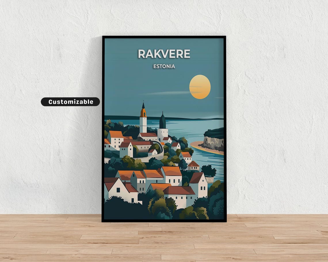Rakvere Estonia Moonlit Old Town Church Towers Coastal Poster