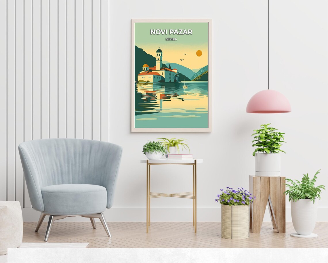 Novi Pazar Serbia Monastery Lake Sunset Mountains Serbia Travel Poster - Image 2