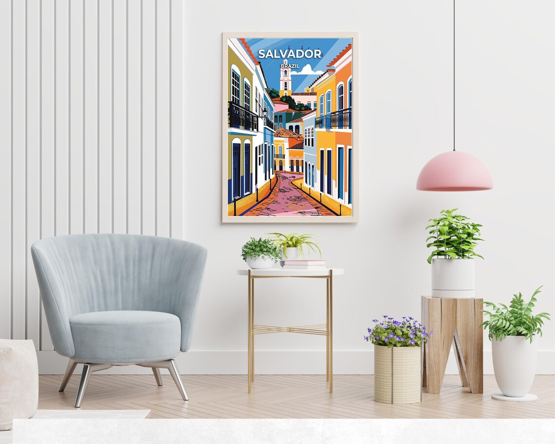 Salvador Brazil Pelourinho Colorful Colonial Street Church Poster - Image 2