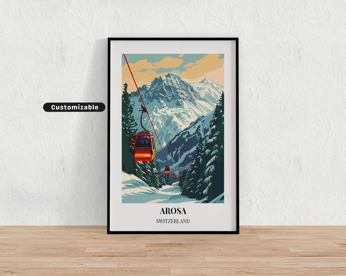 Arosa Switzerland Cable Car Vintage Alpine Travel Poster Custom