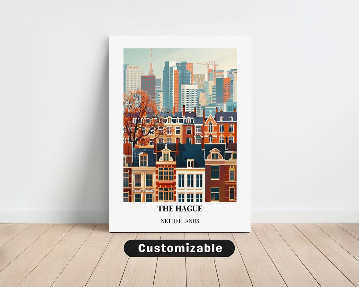 The Hague Netherlands Historic Row Houses Skyline Travel Poster