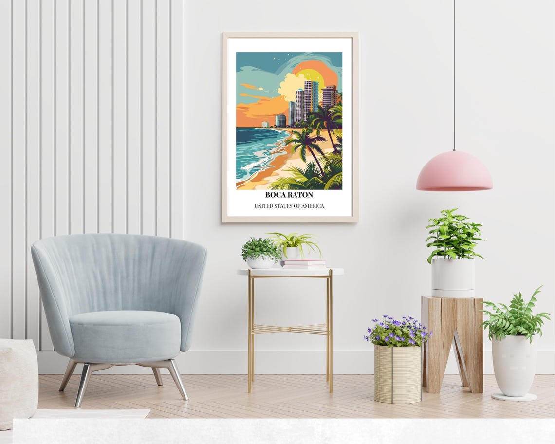 Boca Raton Beachfront Sunset High Rises Tropical Travel Poster - Image 2