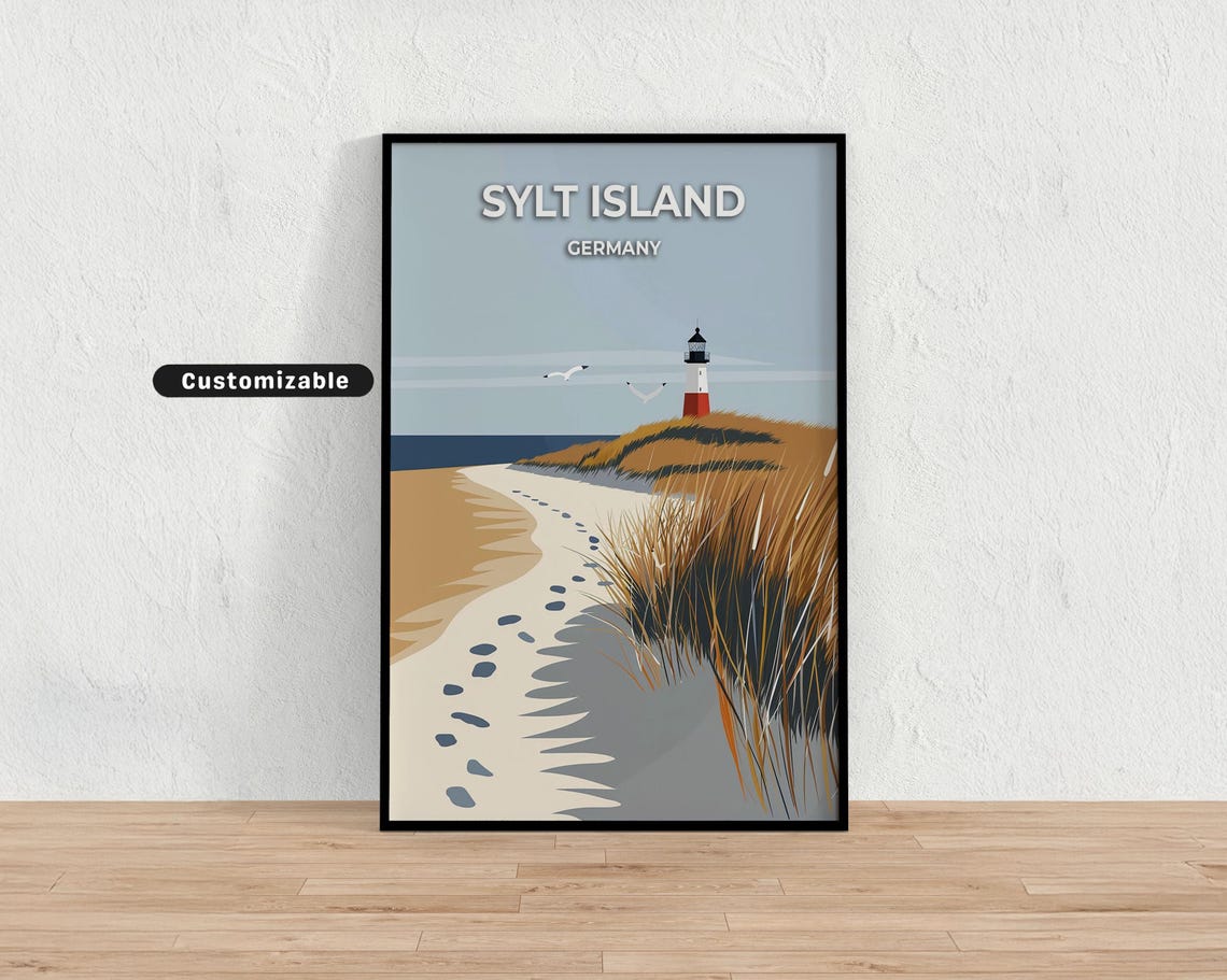 Sylt Island Germany Lighthouse Beach Dunes Vintage Travel Poster