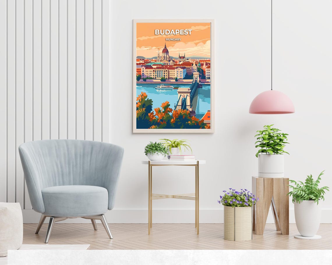 Budapest Hungary Chain Bridge Basilica River Sunset Travel Poster - Image 2