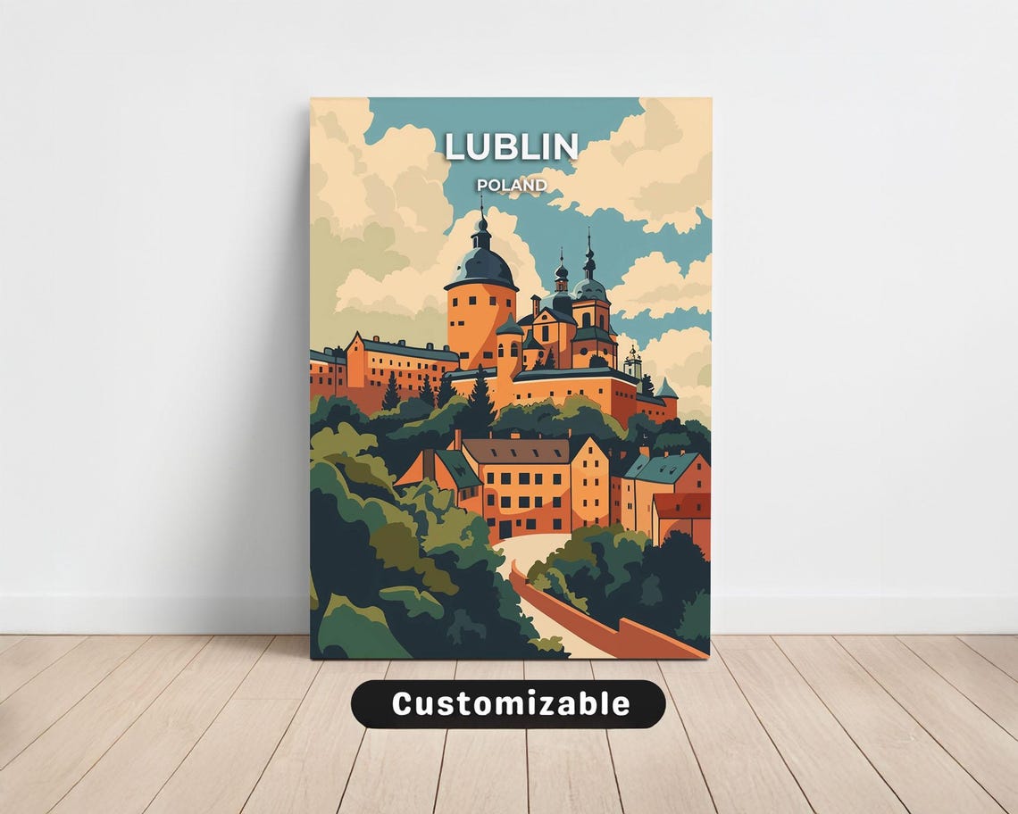Lublin Poland Old Town Cathedral Summer Travel Illustration Poster