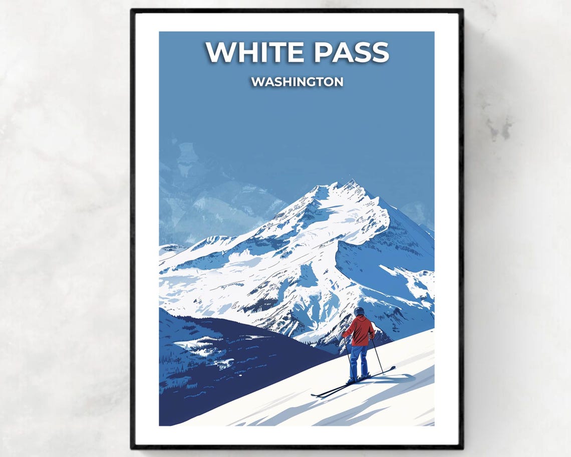 White Pass Washington Clear Bluebird Cascade Peak View Poster