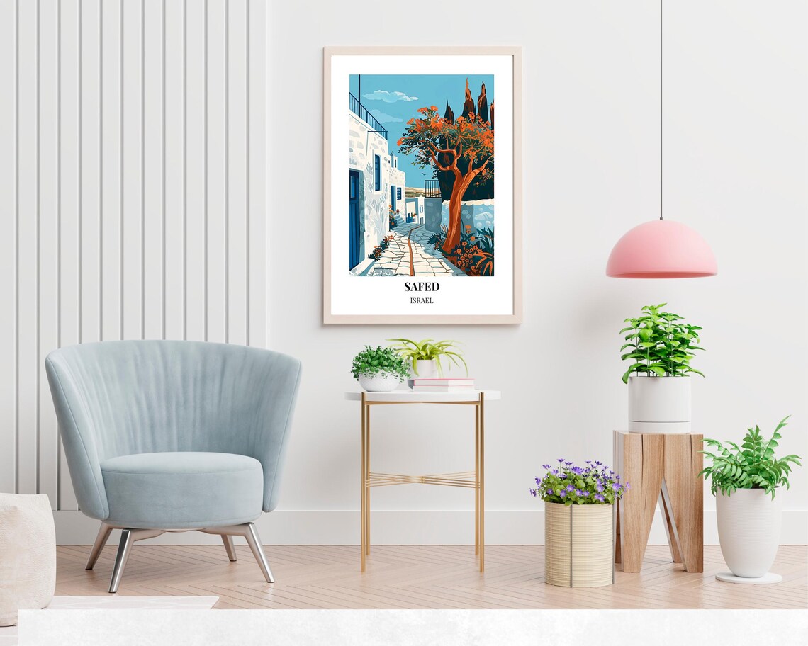 Safed Israel Artists Quarter Stone Lane Orange Tree Travel Poster - Image 2