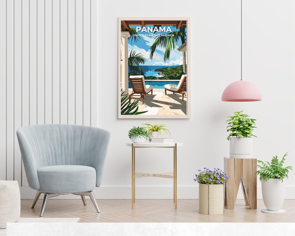 Panama Tropical Patio Poolside Ocean View Headline Travel Poster - Image 2