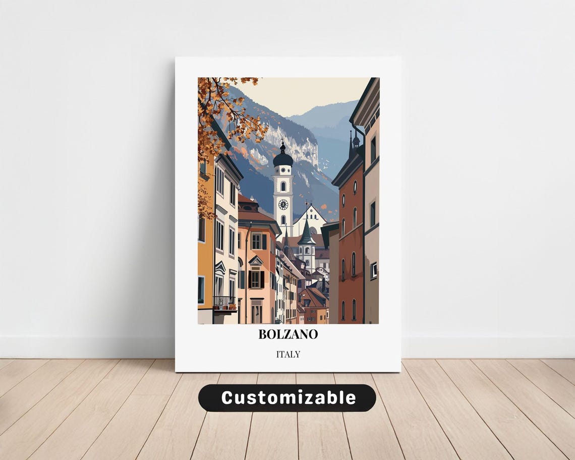 Bolzano Italy Alpine Old Town Dolomites Vintage Travel Poster