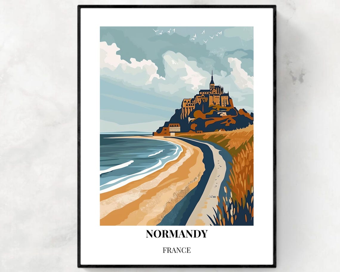 Normandy France Mont Saint Michel Abbey Above Golden Beach Poster
