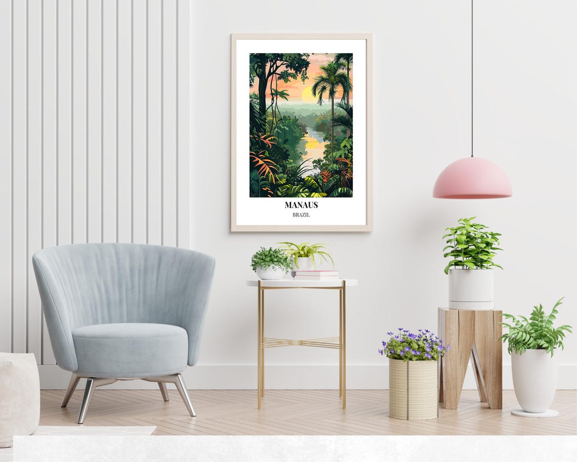 Manaus Brazil Jungle Sunset Winding River Canopy Vista Travel Poster - Image 2