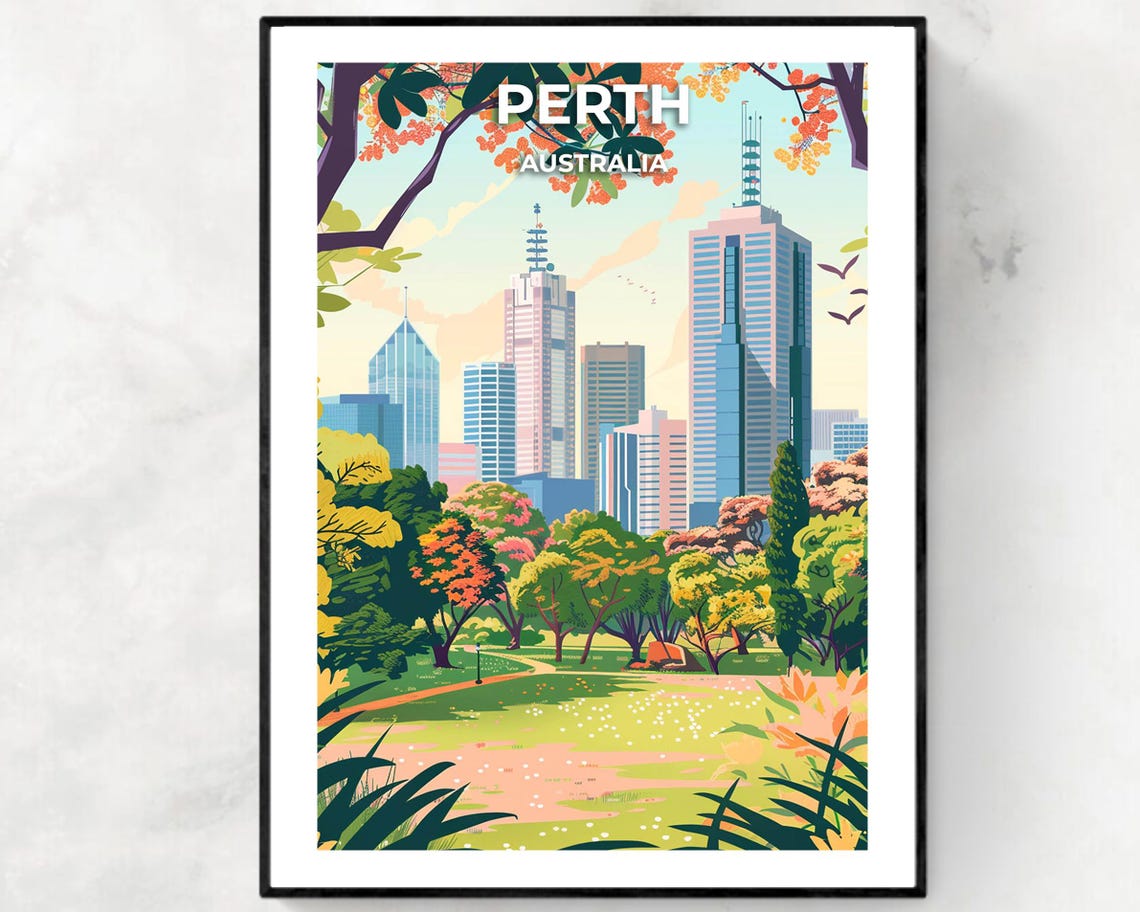 Perth Australia City Skyline From Kings Park Gardens Travel Poster