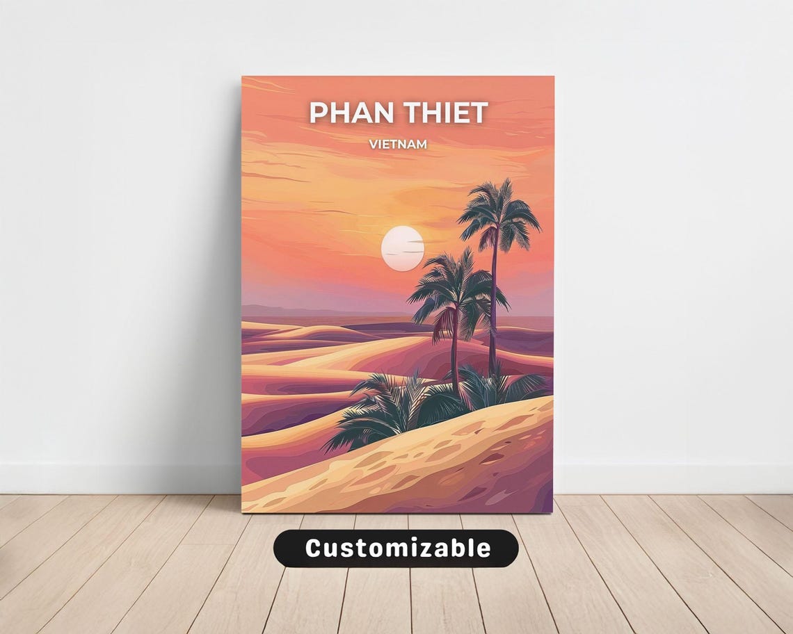 Phan Thiet Vietnam Sand Dunes At Sunset Palm Travel Art Poster