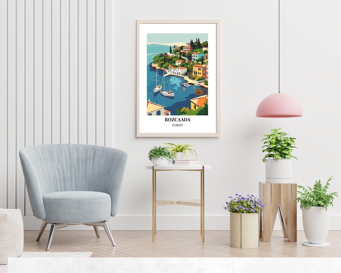 Bozcaada Turkey Island Harbor Sailboats and Village Travel Poster - Image 2
