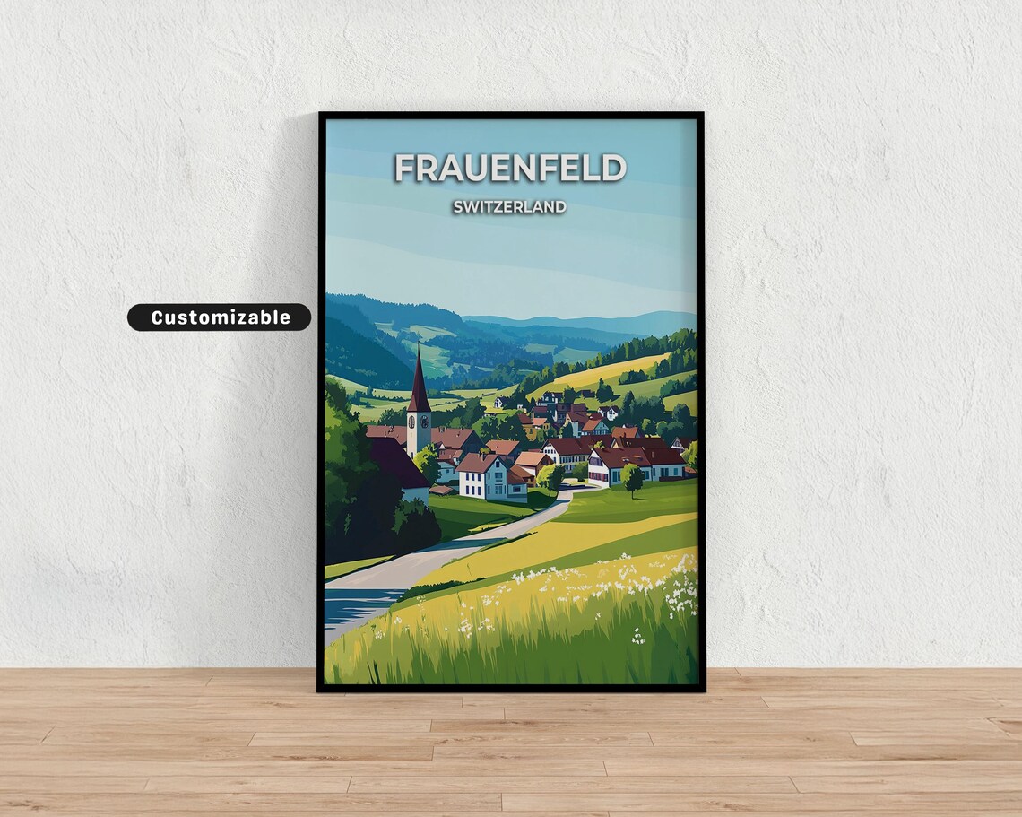 Frauenfeld Switzerland Village and Rolling Hills Travel Poster