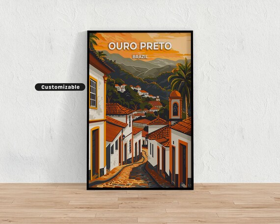 Ouro Preto Brazil Sunset Travel Poster Colonial Town Customizable Decor Art
