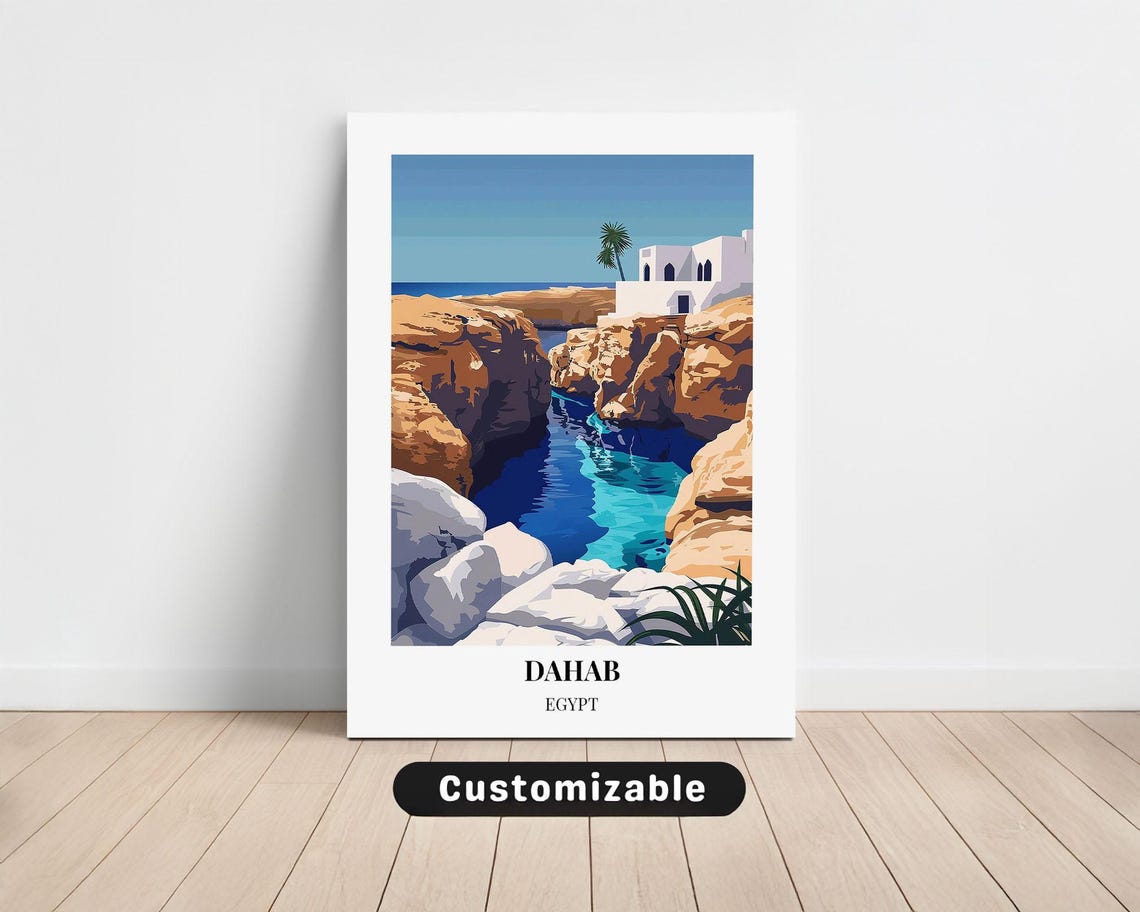 Dahab Egypt Turquoise Cove Golden Rocky Canyon Travel Poster