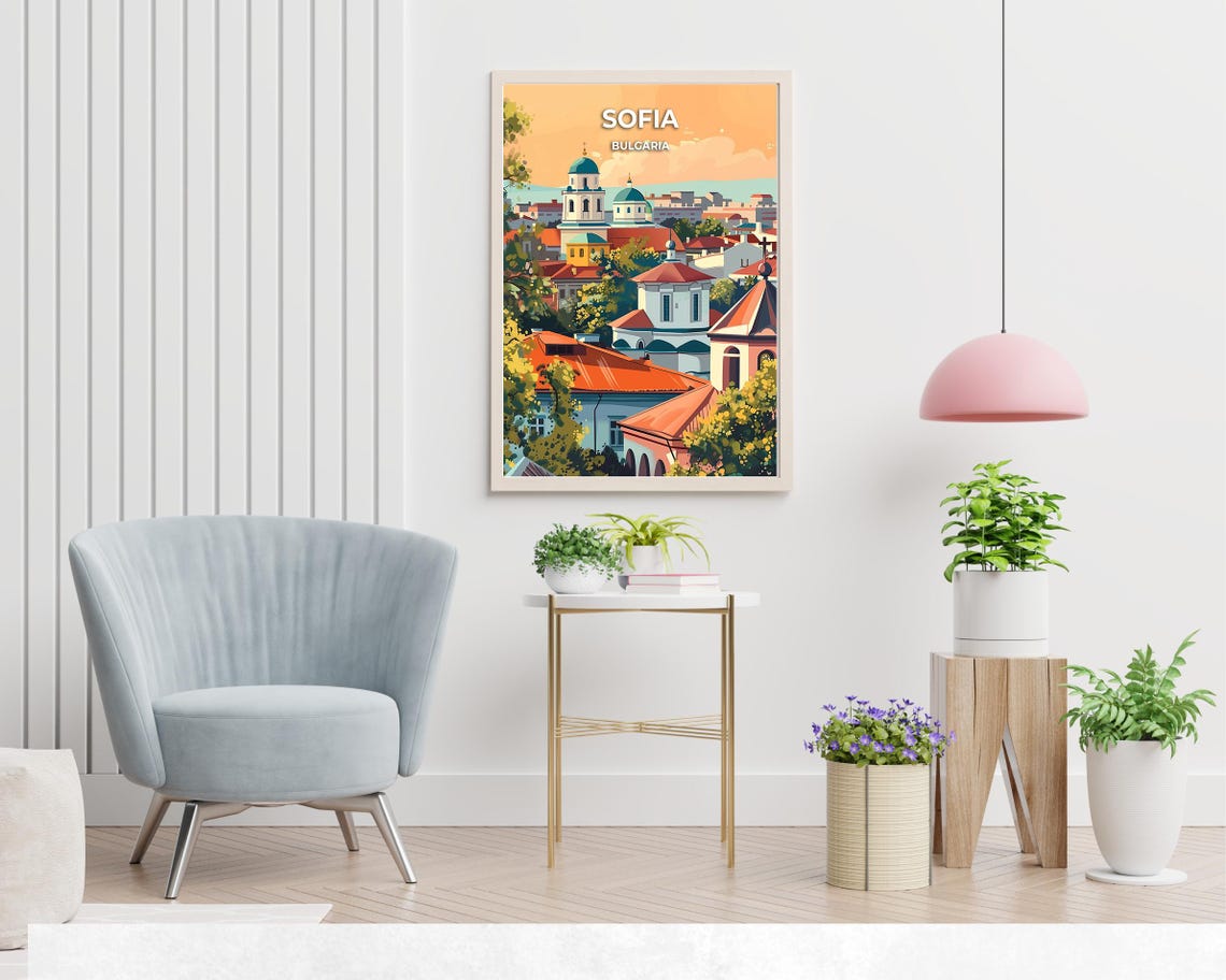 Sofia Bulgaria Golden Old Town Rooftops Vintage Travel Poster - Image 2