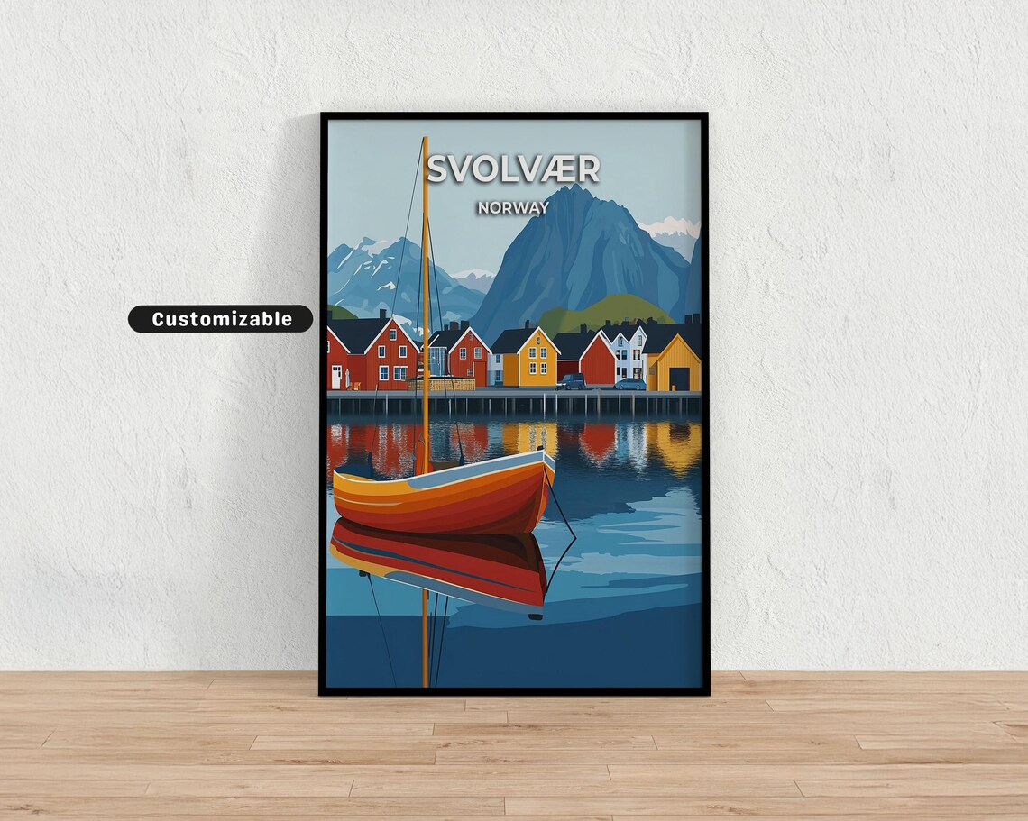 Svolvær Norway Harbor Sailboat Customizable Fjord Poster Art