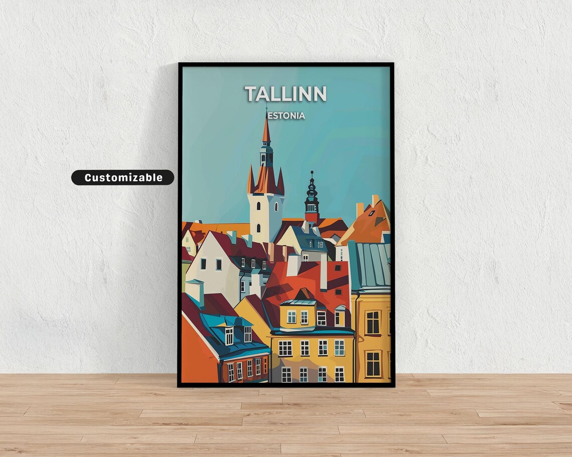 Tallinn Estonia Old Town Church Spires Colorful Travel Poster