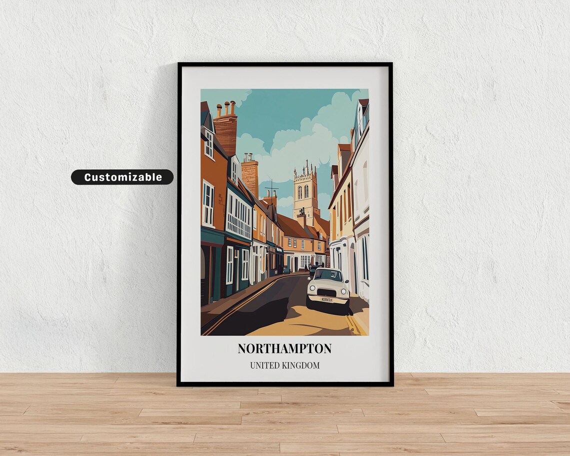 Northampton United Kingdom Old Street Classic Car Travel Poster