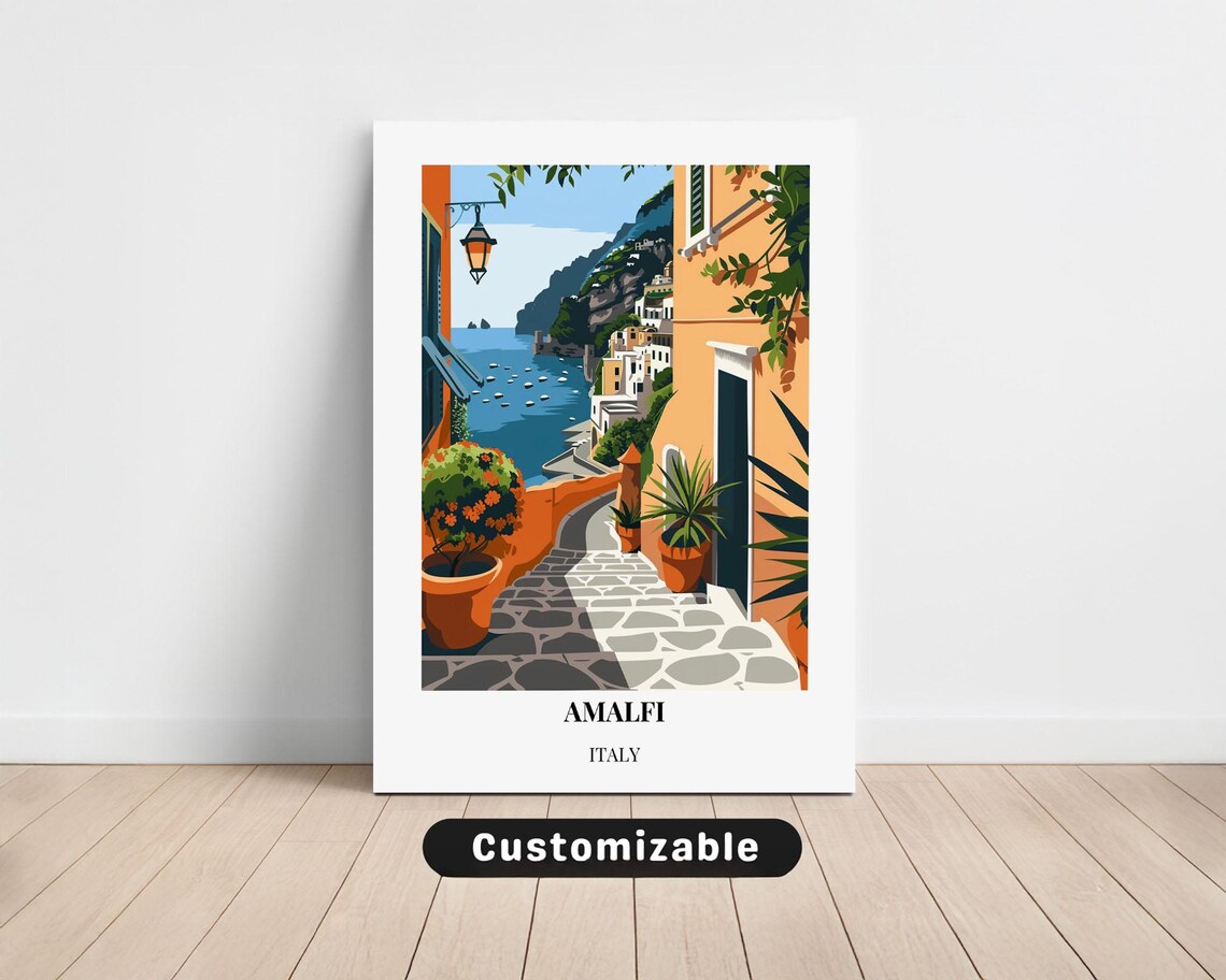 Amalfi Italy Coastal Alley Sea View Mediterranean Travel Poster