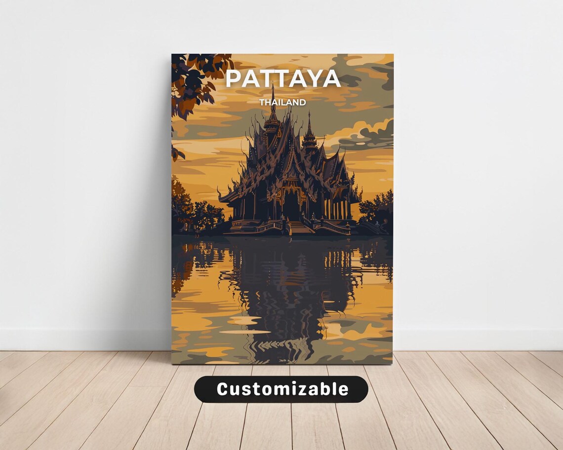 Pattaya Thailand Sanctuary Of Truth Sunset Temple Poster Art