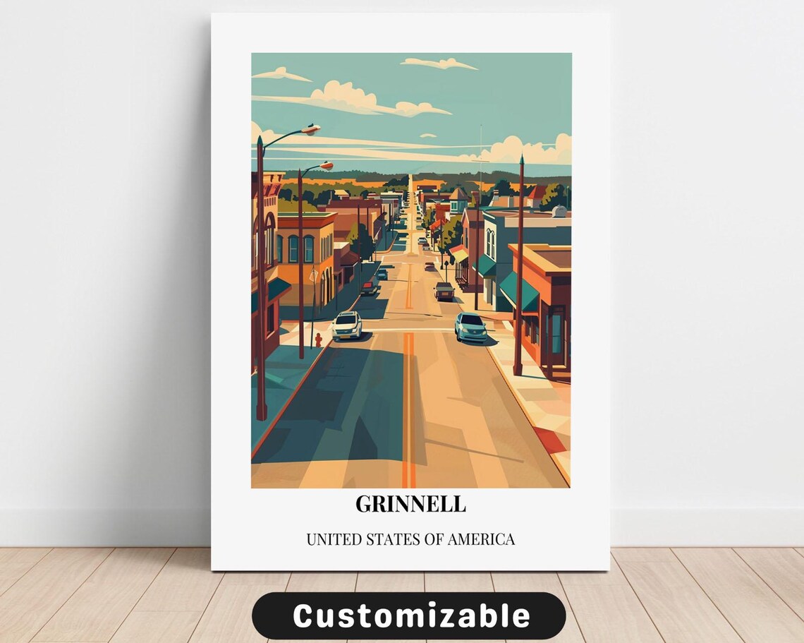 Grinnell Small Town Street Retro Travel Poster United States of America