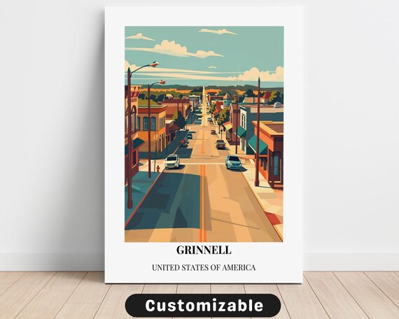 Grinnell Small Town Street Retro Travel Poster United States of America
