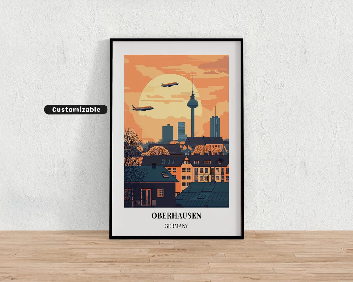 Oberhausen Germany Sunset Skyline TV Tower Vintage Travel Poster