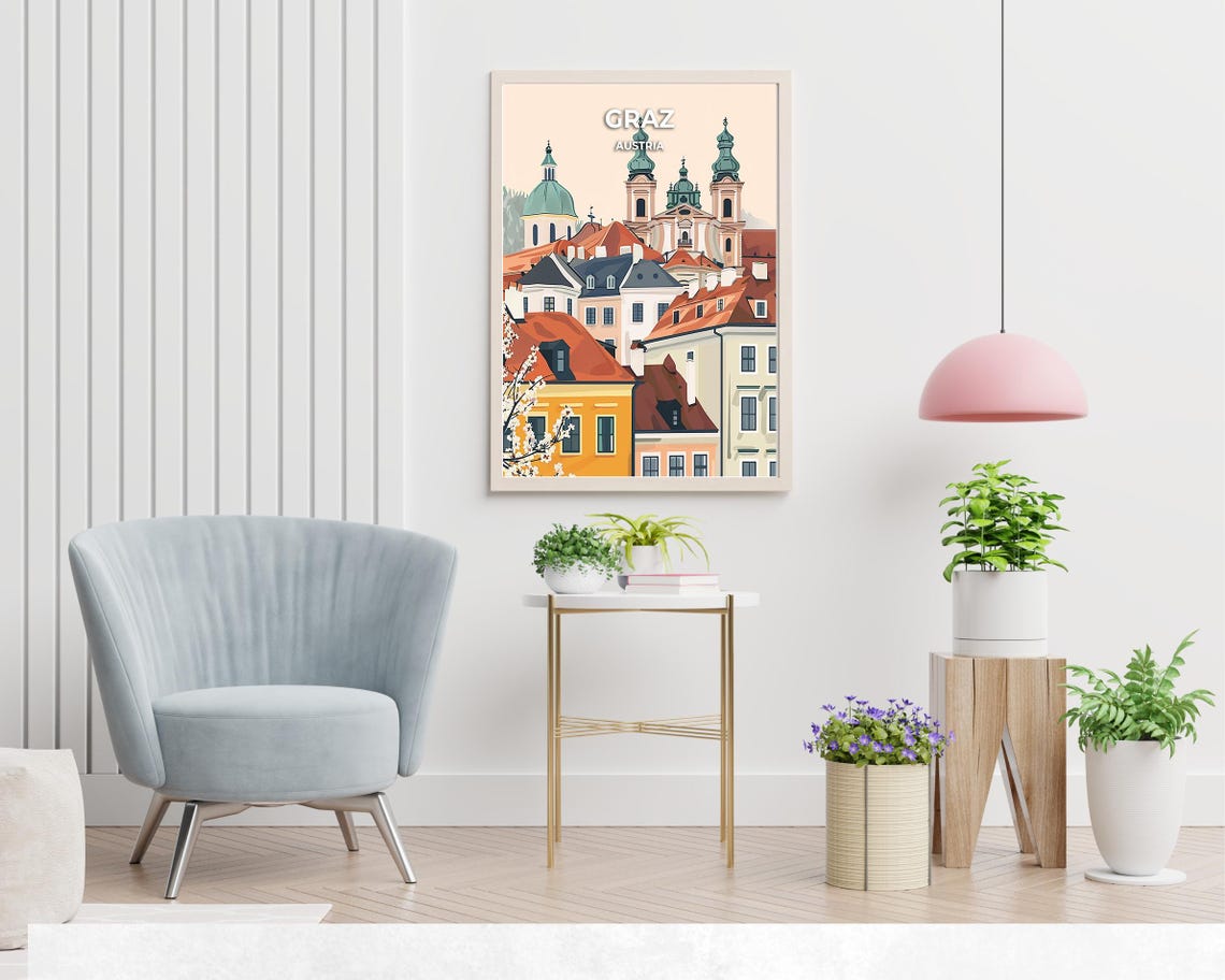 Graz Austria Old Town Skyline with Church Towers Travel Poster - Image 2