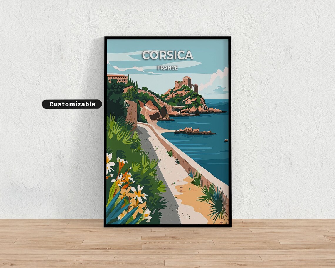 Corsica France Coastal Citadel Path Sunlit Travel Style Poster
