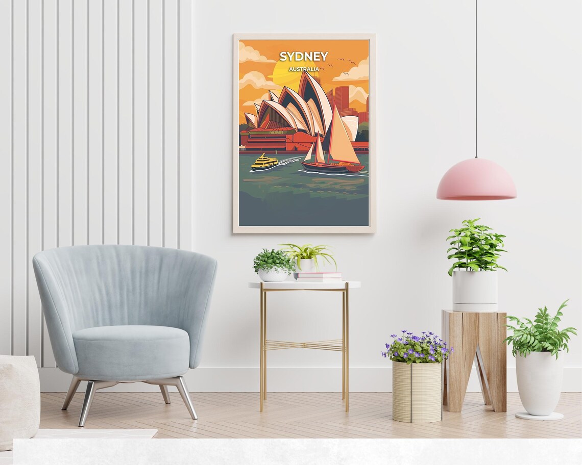 Sydney Opera House Golden Sunset Sailboat Harbour Travel Poster - Image 2