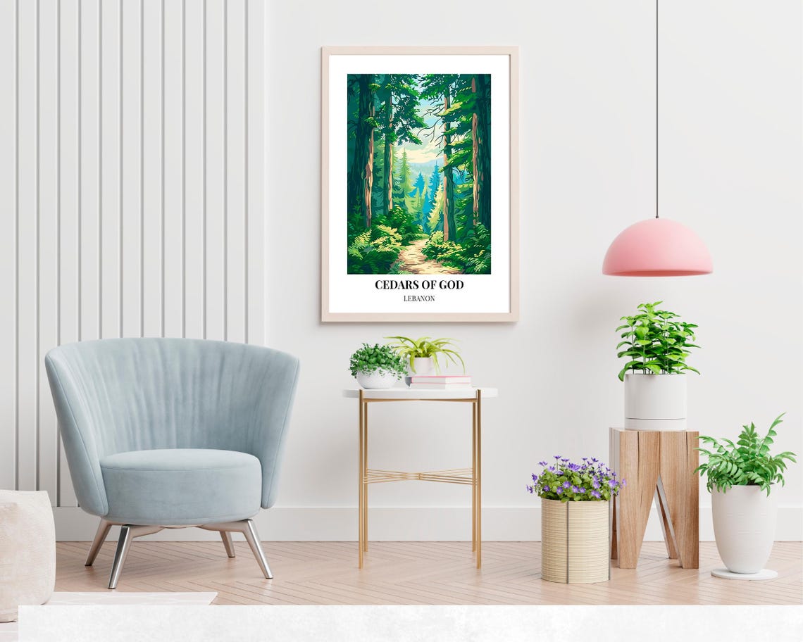 Cedars of God Lebanon Sunlit Green Cedar Forest Path Travel Poster - Image 2