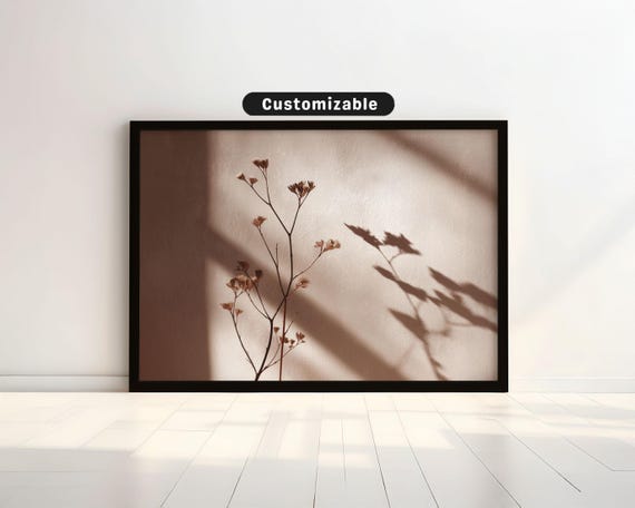 Monochrome Dried Plant Silhouette In Warm Taupe Botanical Wall Art Neutral Minimal Print