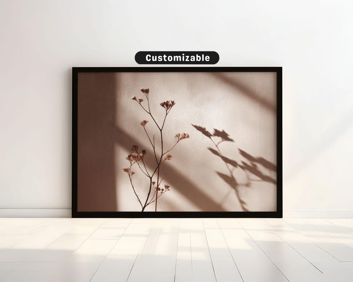 Dried Plant Silhouette Warm Taupe Minimal Botanical Photo Poster
