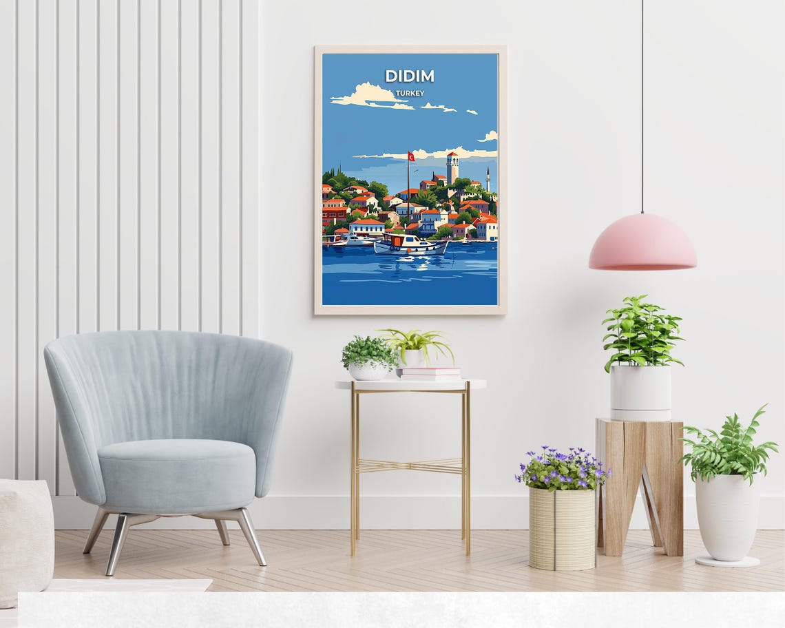 Didim Turkey Harbor Boats Turkish Flag Seaside Town Travel Poster - Image 2
