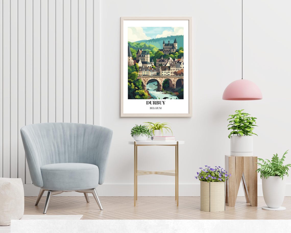 Durbuy Belgium Stone Bridge and Castle Over the Ourthe River Poster - Image 2