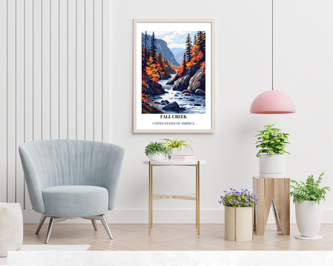 Fall Creek USA Autumn Forest Canyon River Scenic Boulder White Poster - Image 2